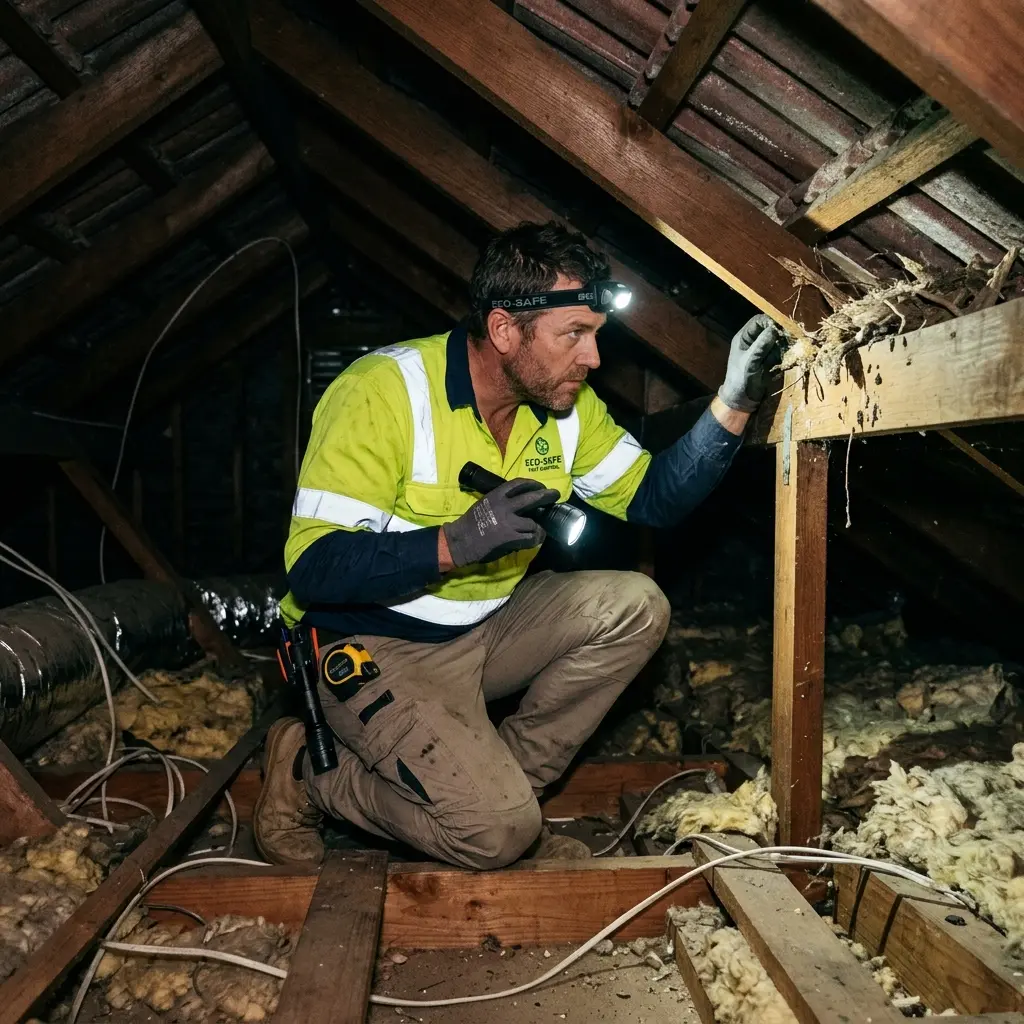 Technician using detection equipment to locate a dead rat inside a Clarkefield wall cavity