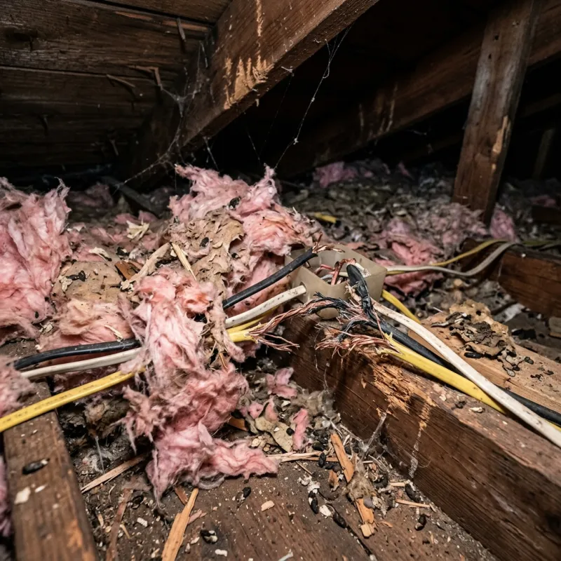 Contaminated ceiling insulation being assessed in a Clarkefield roof space