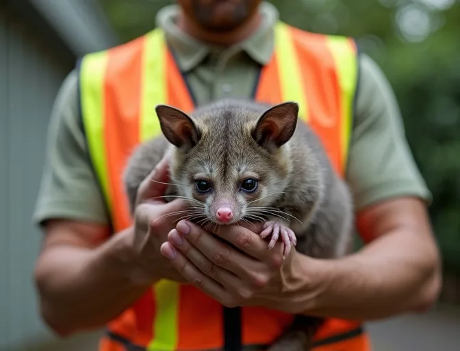 Animal handler safely recovering a deceased possum in Clarkefield
