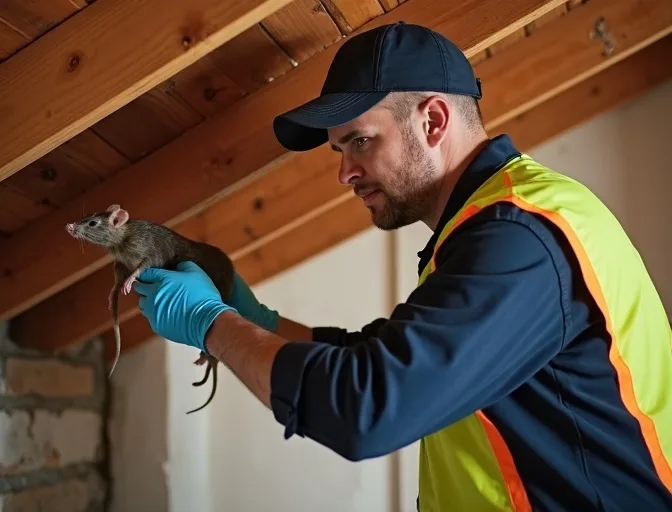 Technician inspecting a roof cavity for a dead rat in Clarkefield